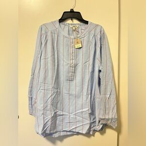 Fat Face Light Blue and Red Striped Blouse